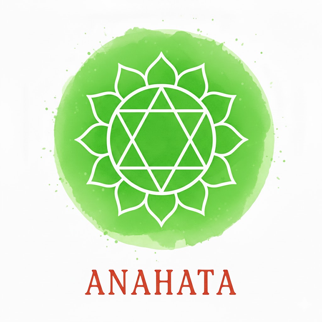 Symbole du chakra Anahata (chakra du cœur) avec un lotus à douze pétales et une étoile à six branches. Représente l'amour, la compassion et l'équilibre.