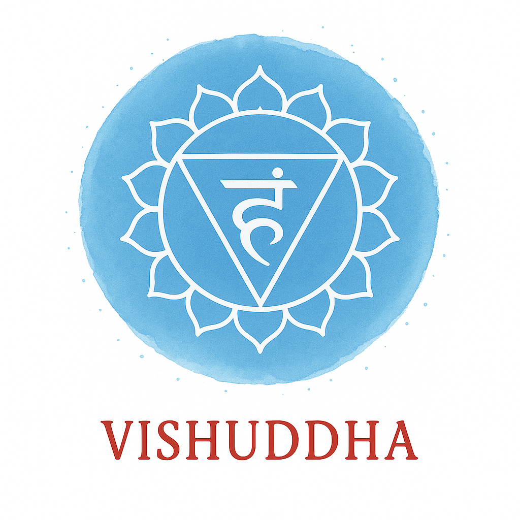 Symbole du chakra Vishuddha, représenté par une fleur de lotus à seize pétales bleus entourant un triangle inversé
